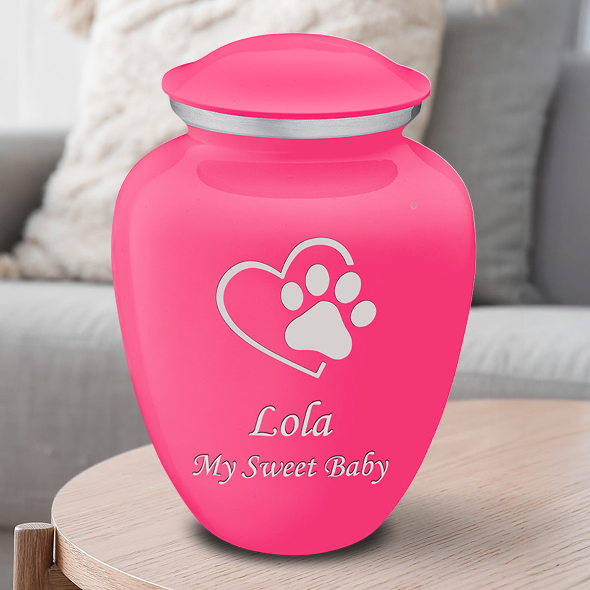Large Embrace Bright Pink Single Paw Heart Pet Cremation Urn