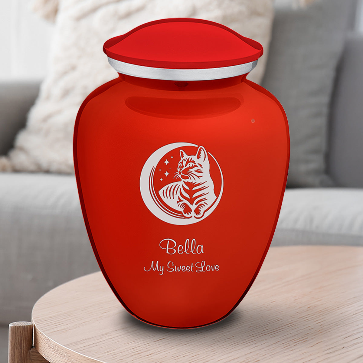 Large Embrace Bright Red Pet Cute Cat Cremation Urn
