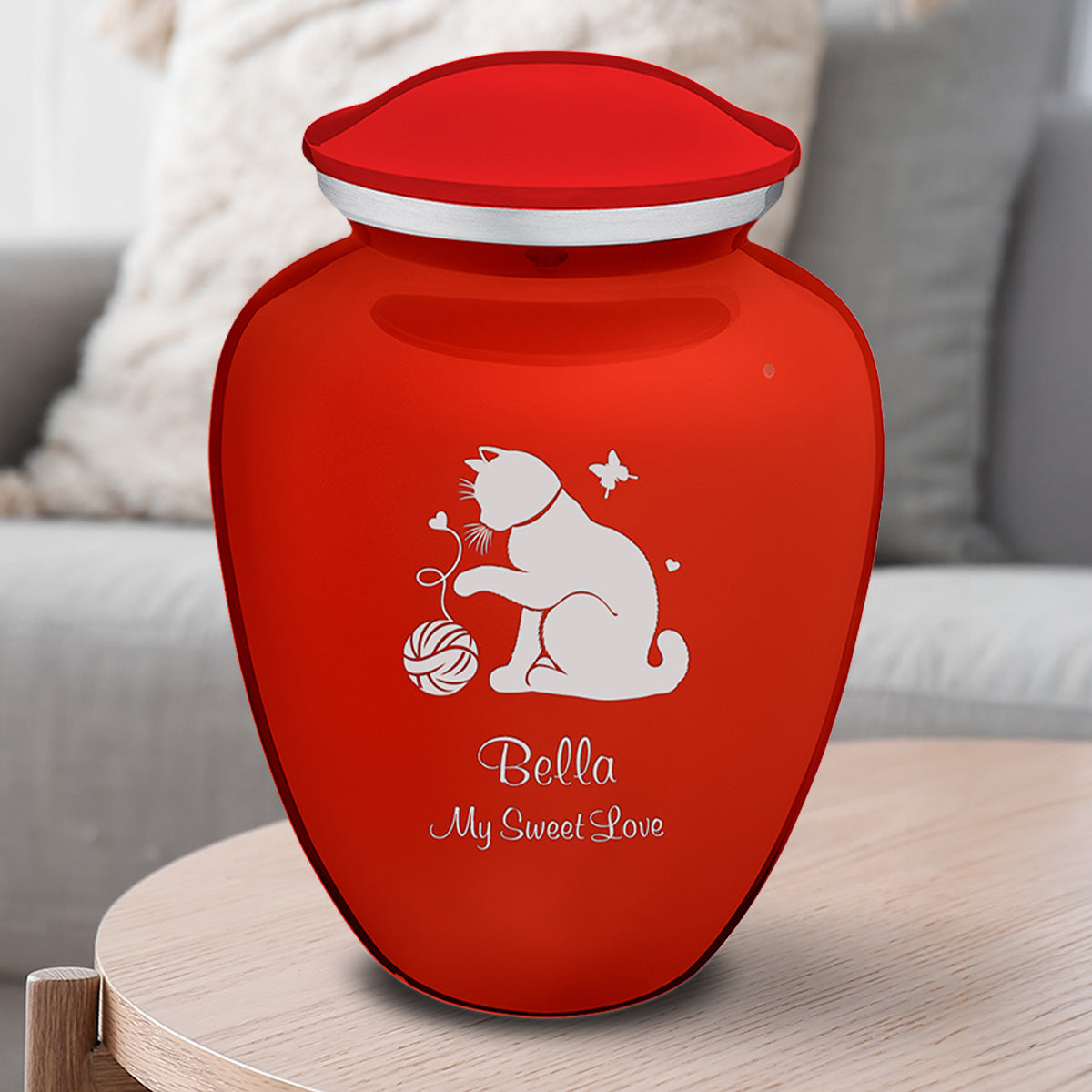Large Embrace Bright Red Pet Fun Cat Cremation Urn