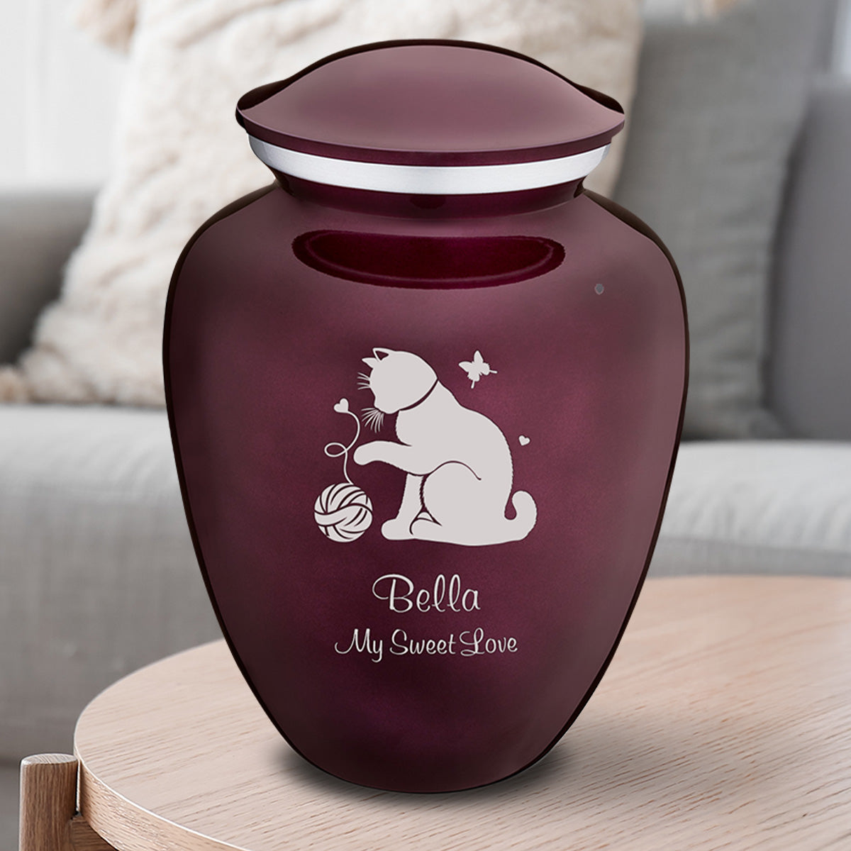Large Embrace Cherry Purple Pet Fun Cat Cremation Urn