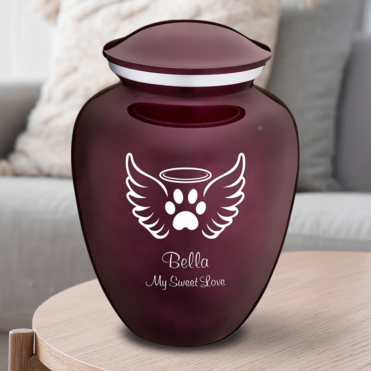 Large Embrace Cherry Purple Pet Angel Wings Cremation Urn