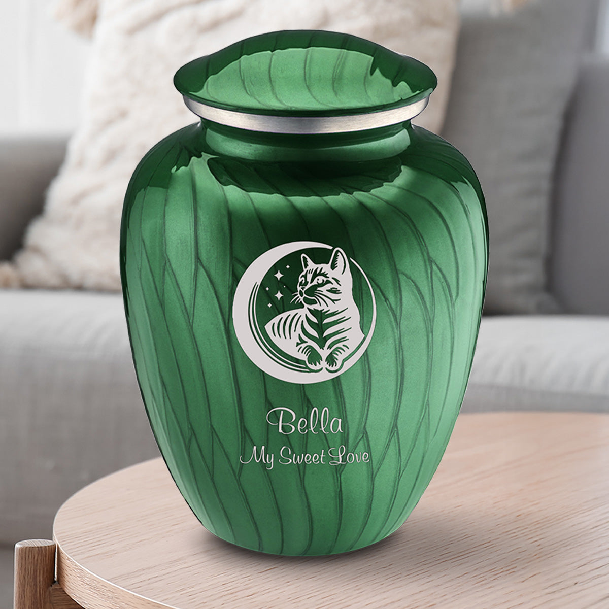 Large Embrace Pearl Green Pet Cute Cat Cremation Urn