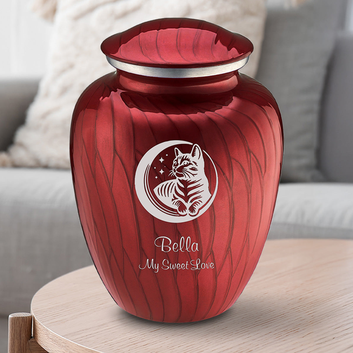 Large Embrace Pearl Bright Red Pet Cute Cat Cremation Urn