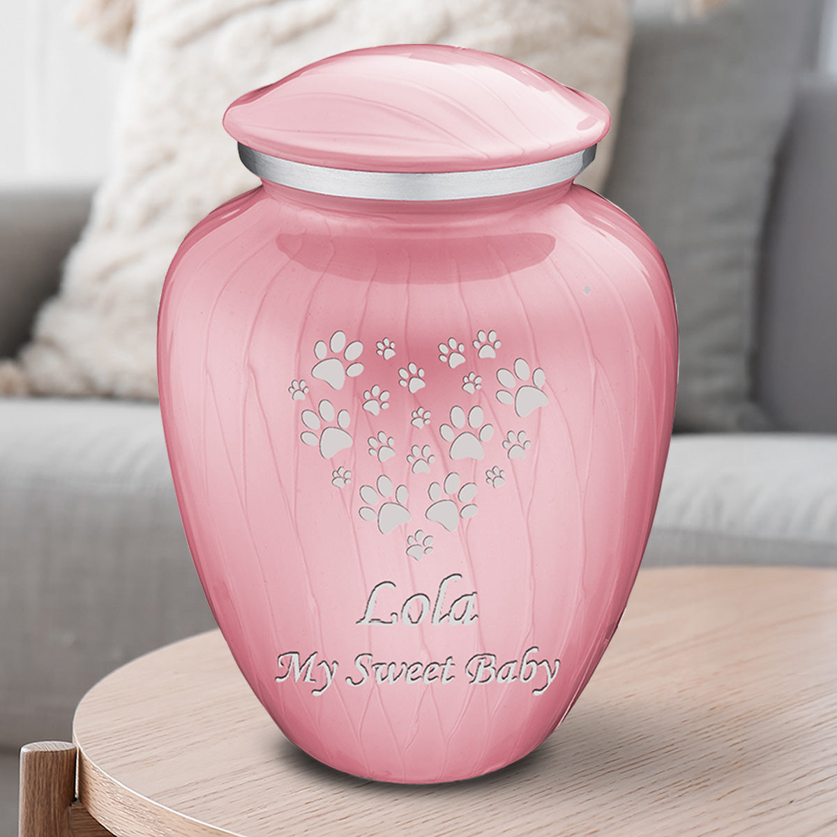 Large Embrace Pearl Light Pink Heart Paws Pet Cremation Urn