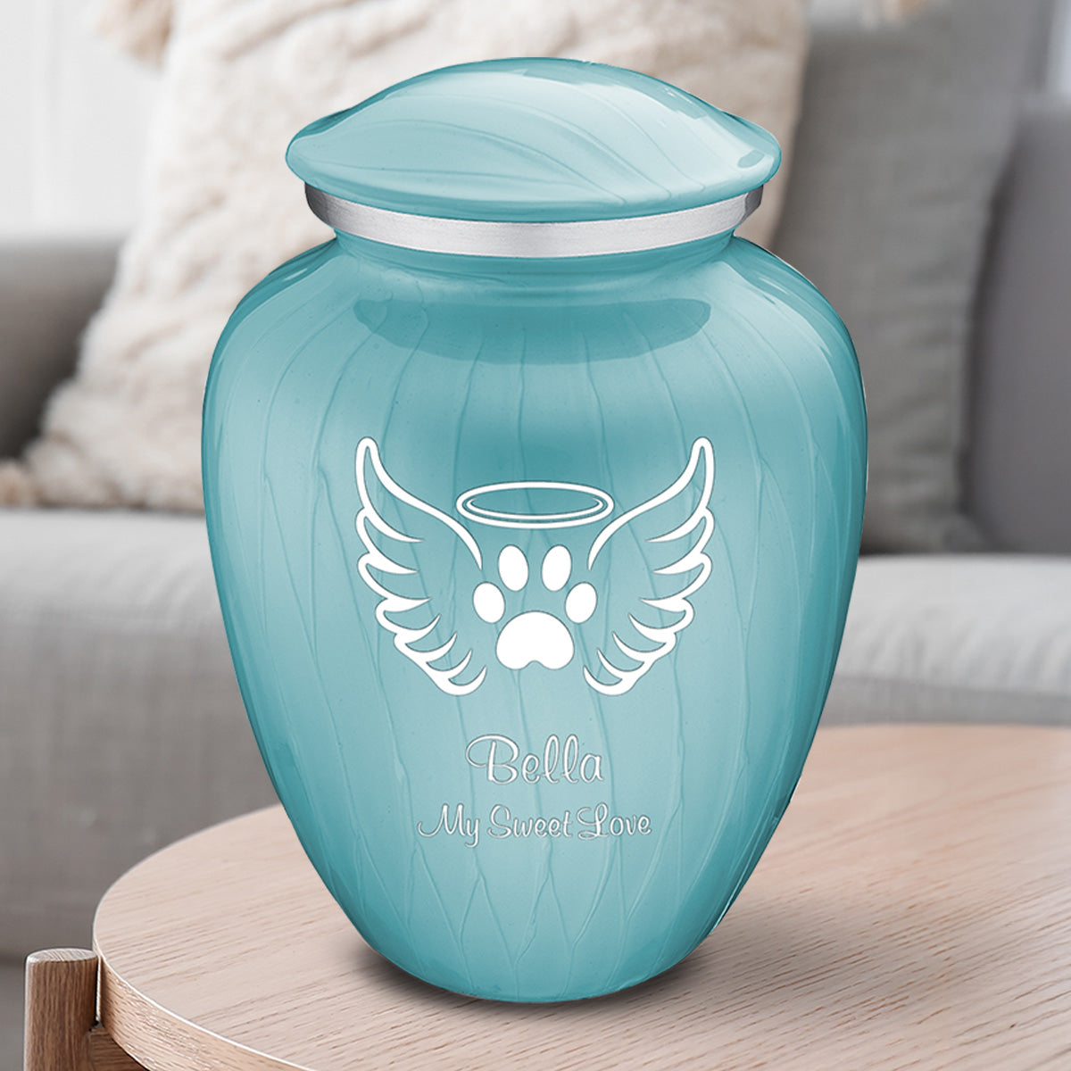 Large Embrace Pearl Light Blue Pet Angel Wings Cremation Urn
