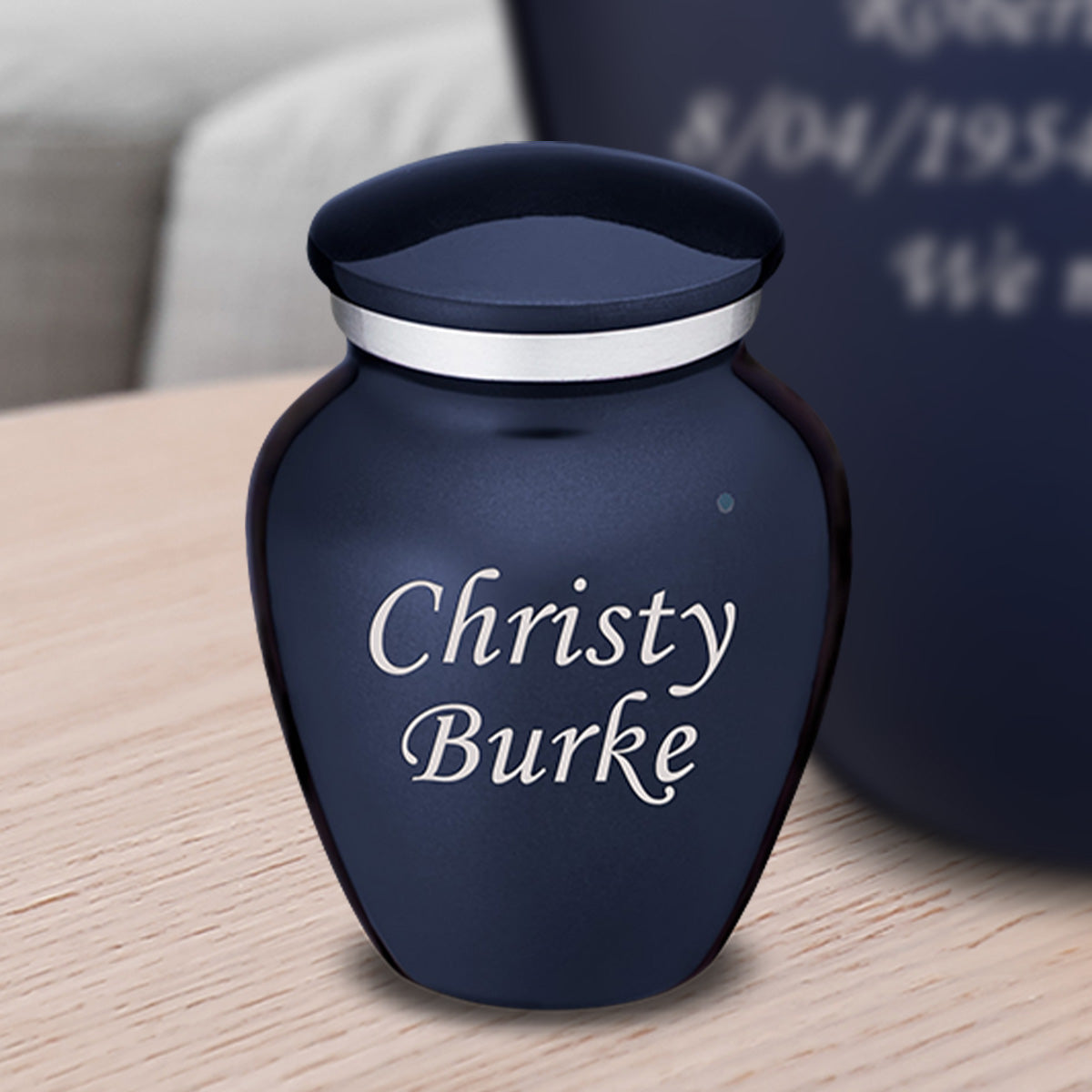 Keepsake Embrace Cobalt Blue Custom Engraved Cremation Urn