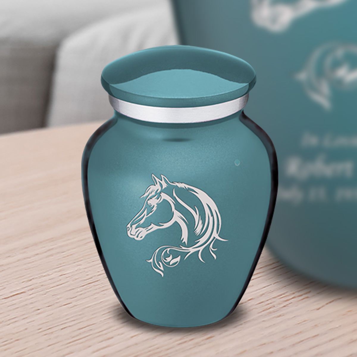Keepsake Embrace Teal Horse Cremation Urn
