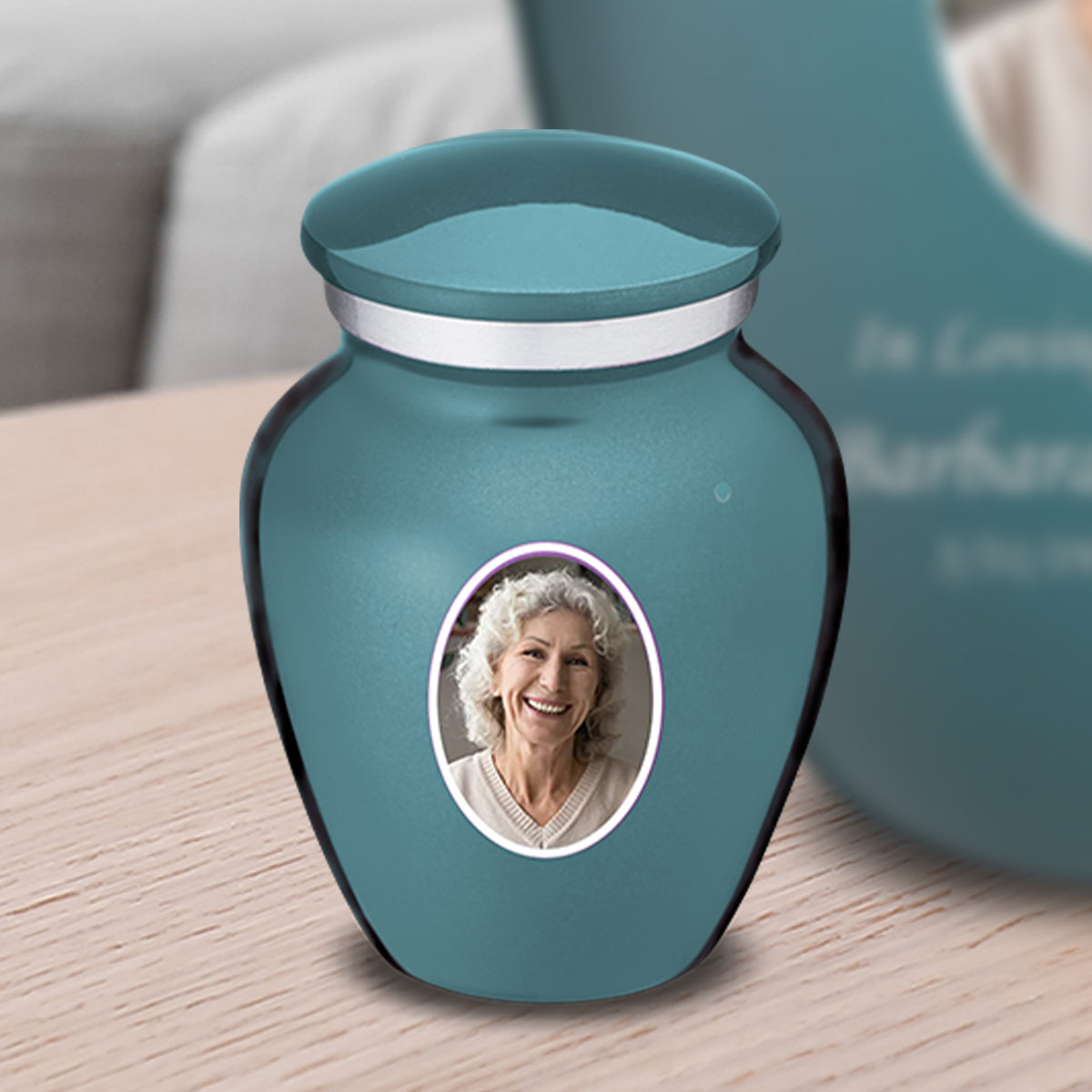 Keepsake Embrace Teal Portrait Cremation Urn