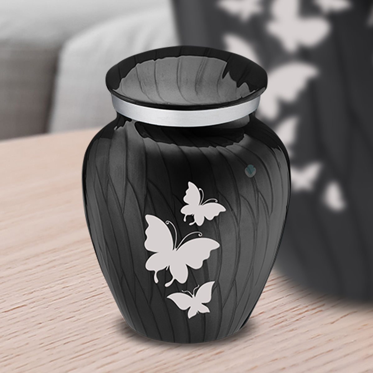 Keepsake Embrace Pearl Black Butterflies Cremation Urn