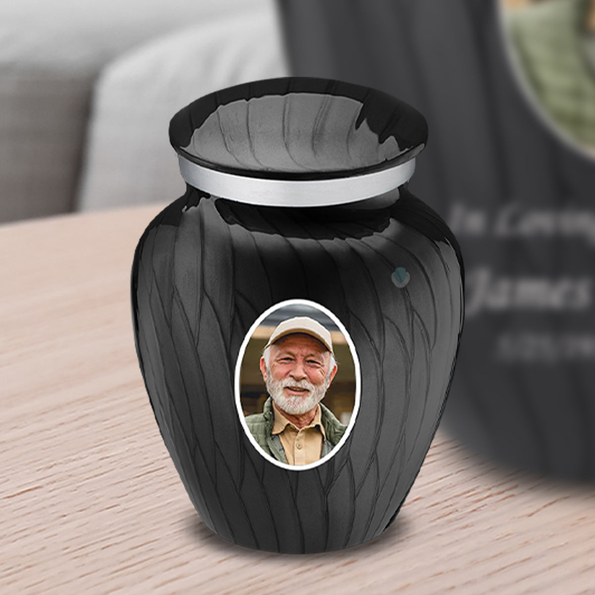 Keepsake Embrace Pearl Black Portrait Cremation Urn