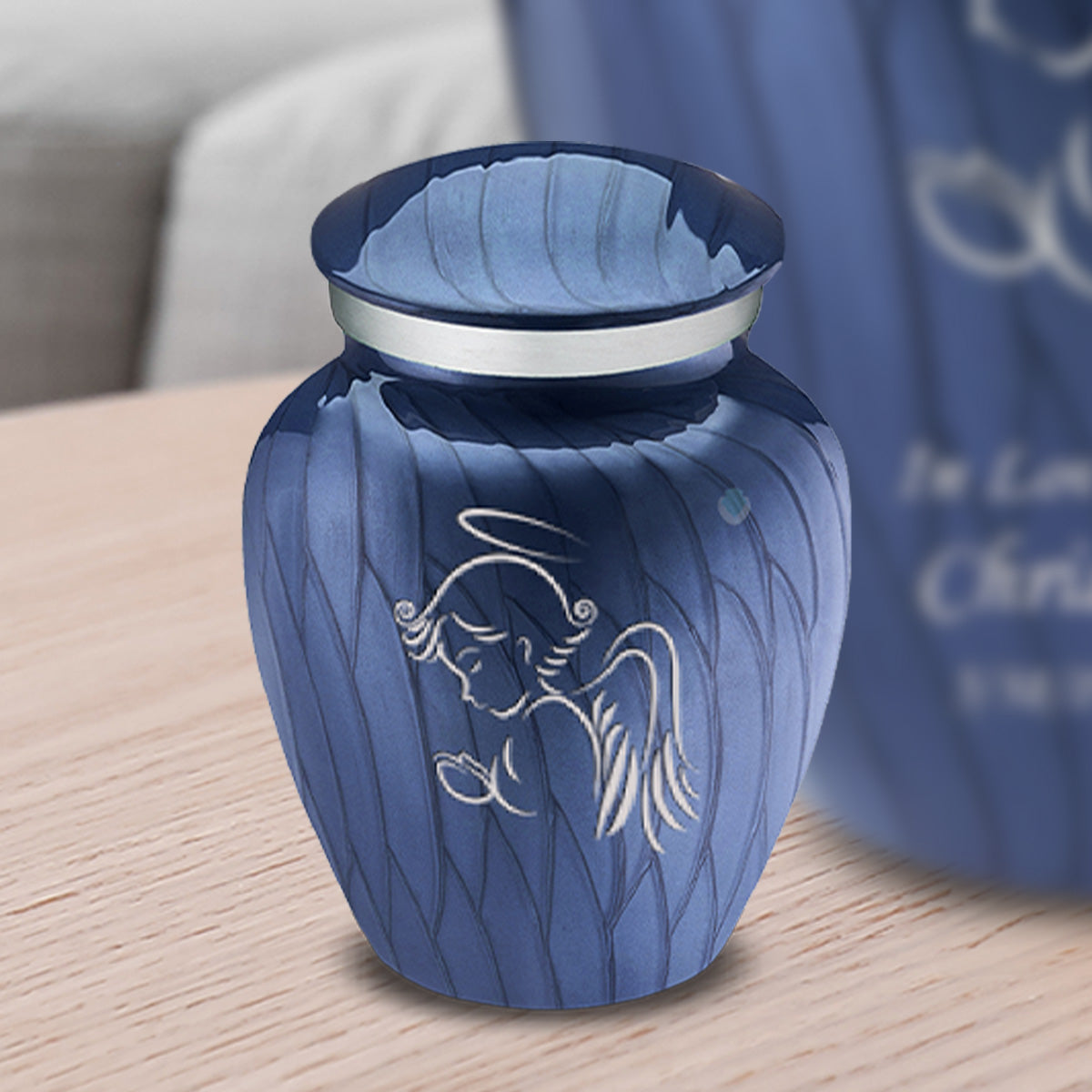 Keepsake Embrace Pearl Cobalt Blue Angel Cremation Urn
