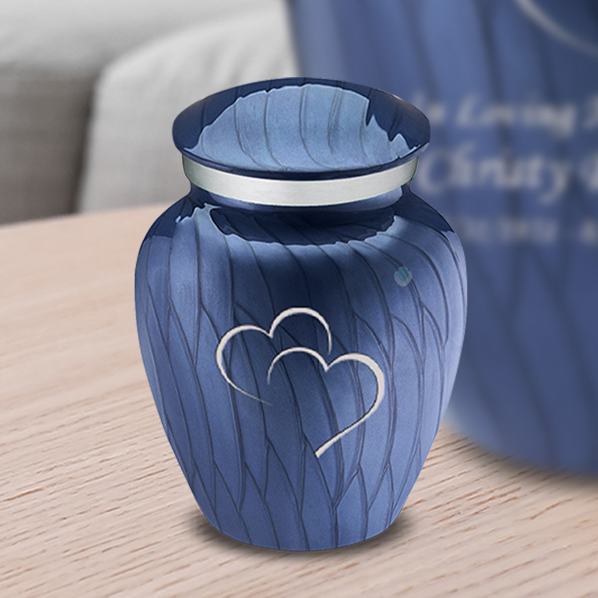 Keepsake Embrace Pearl Cobalt Blue Hearts Cremation Urn