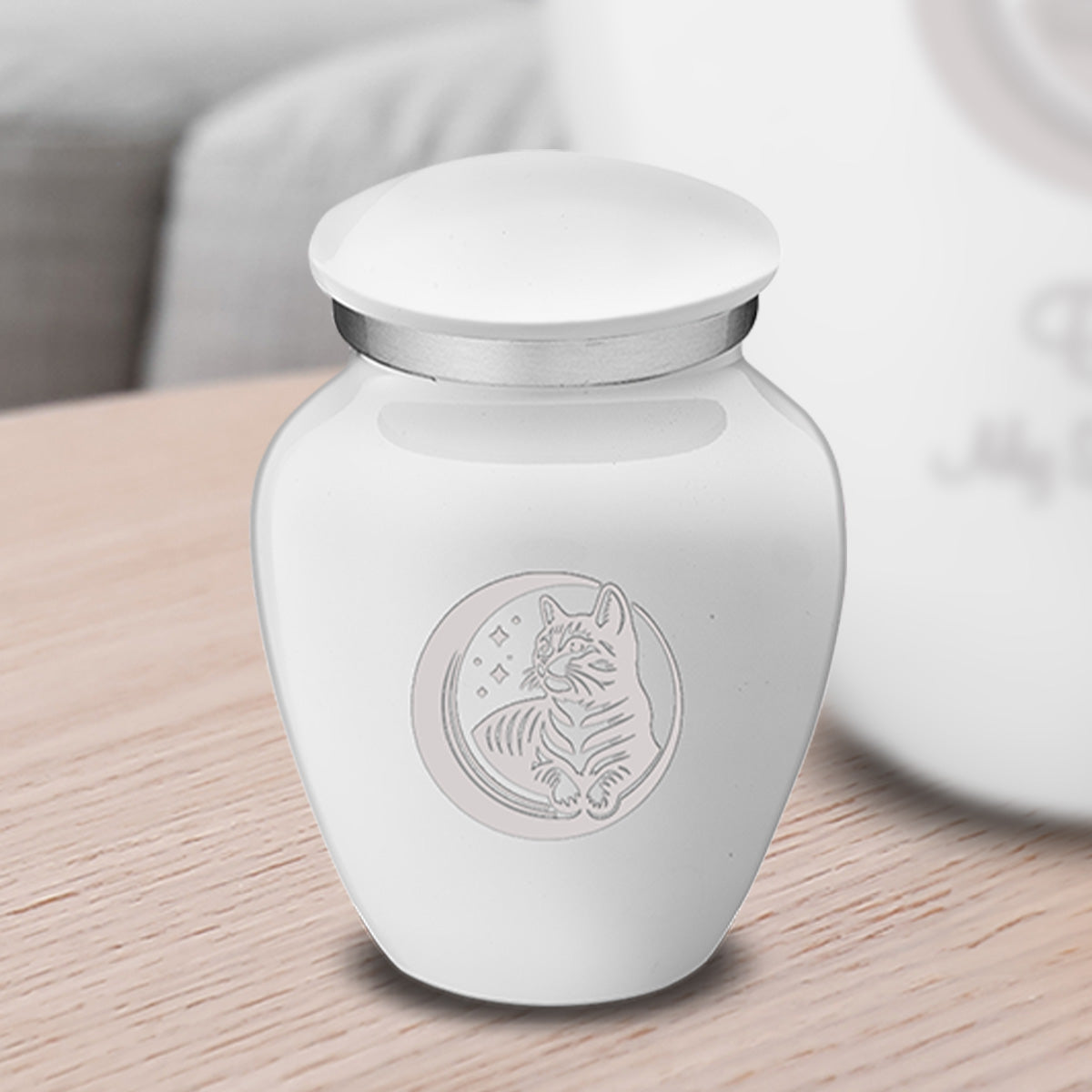 Keepsake Embrace White Pet Cute Cat Cremation Urn