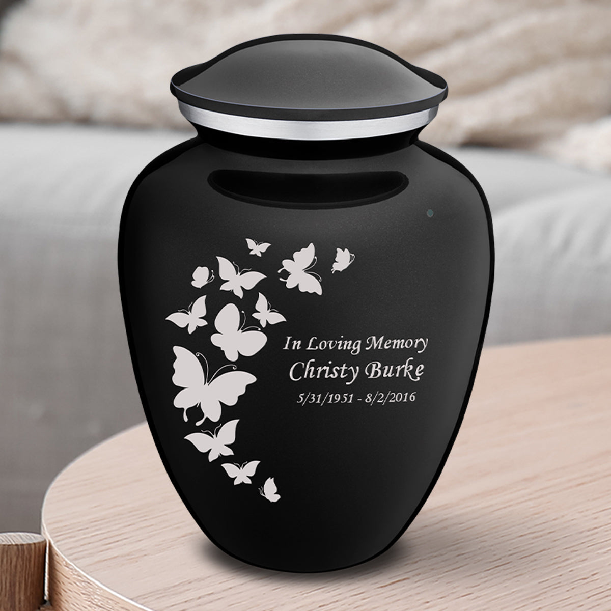 Medium Embrace Black Butterfly Cremation Urn