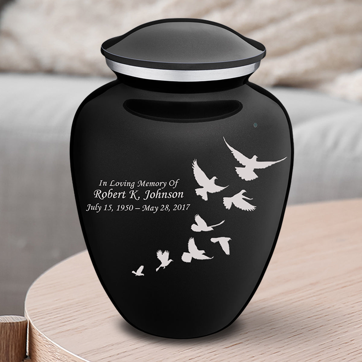 Medium Embrace Black Doves Cremation Urn