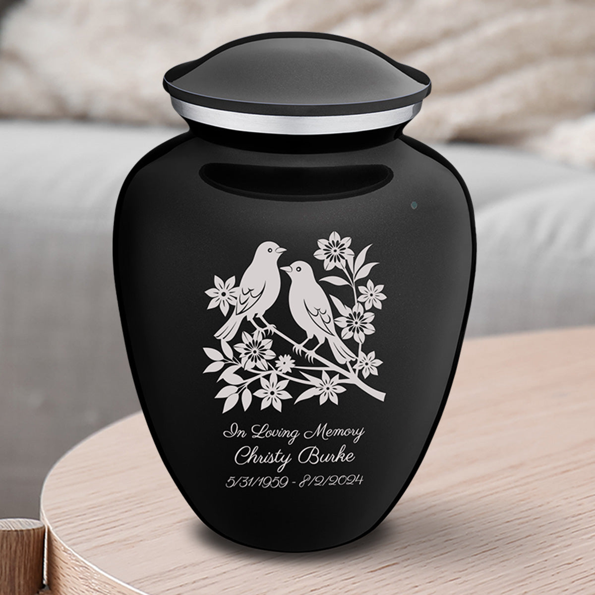 Medium Embrace Black Songbirds Cremation Urn