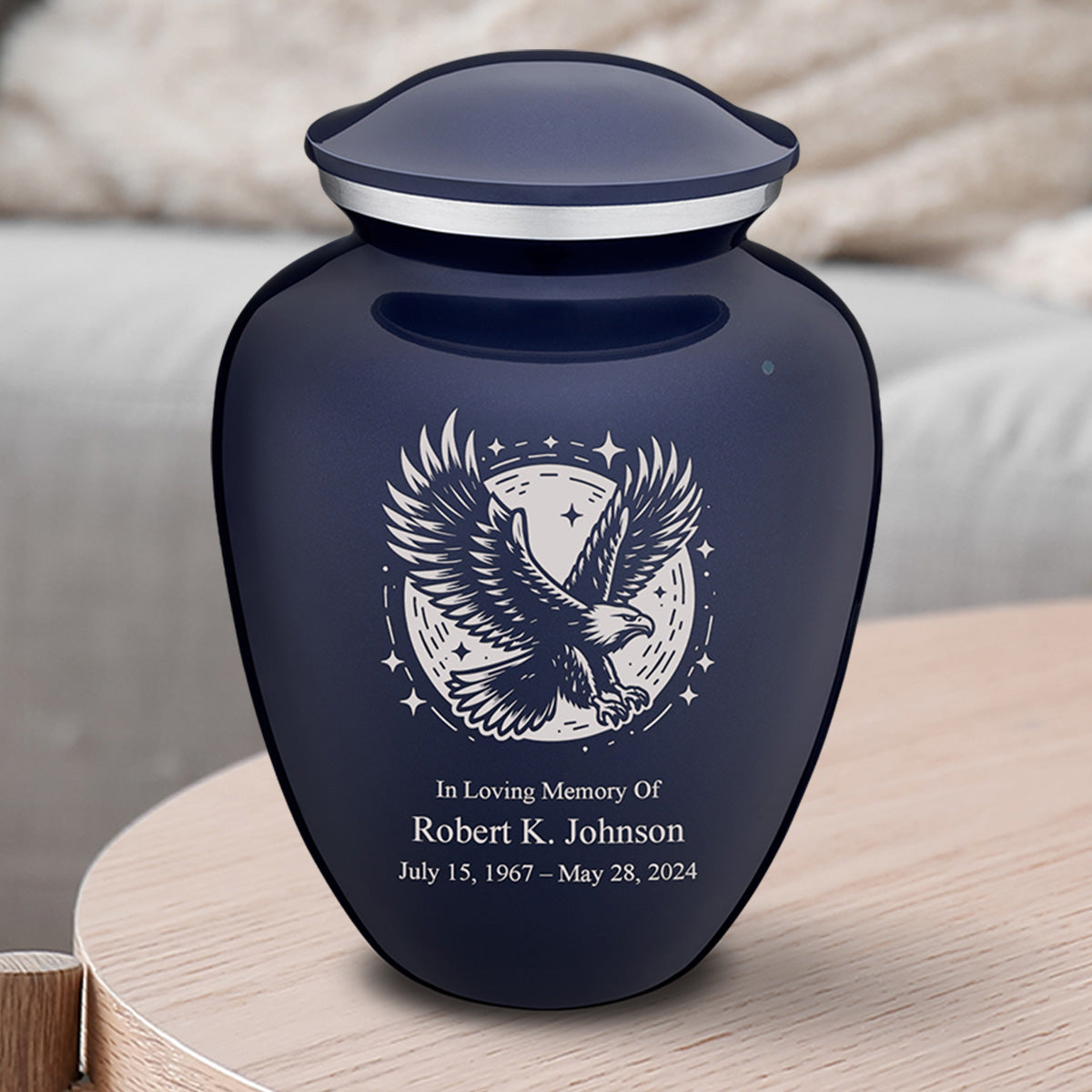 Medium Embrace Cobalt Blue Flying Eagle Cremation Urn