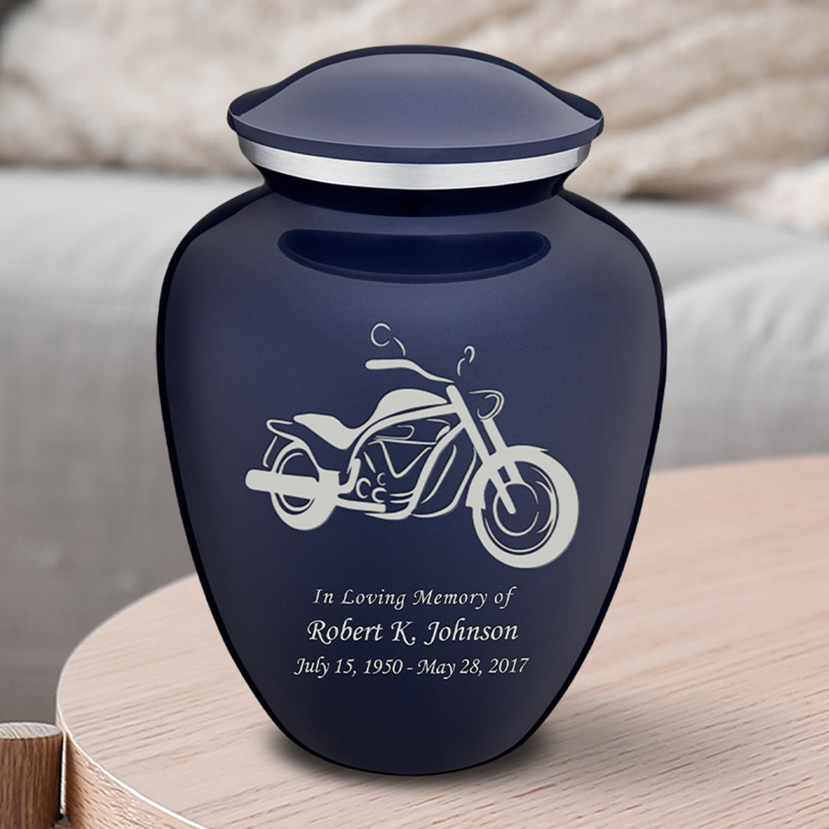 Medium Embrace Cobalt Blue Motorcycle Cremation Urn