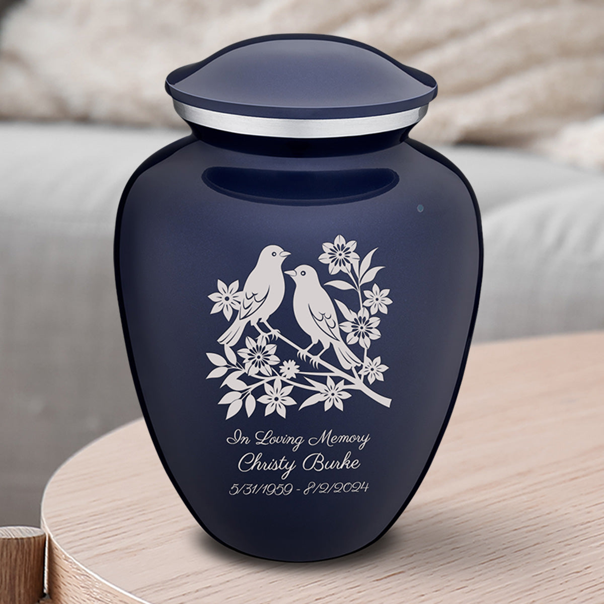 Medium Embrace Cobalt Blue Songbirds Cremation Urn