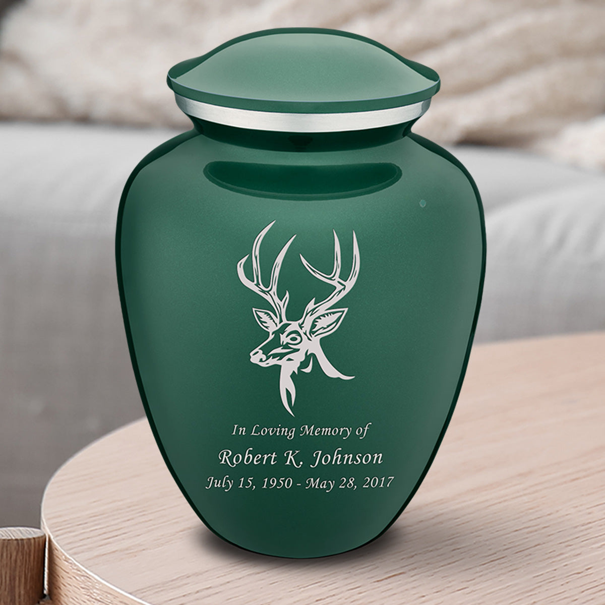 Medium Embrace Green Deer Cremation Urn