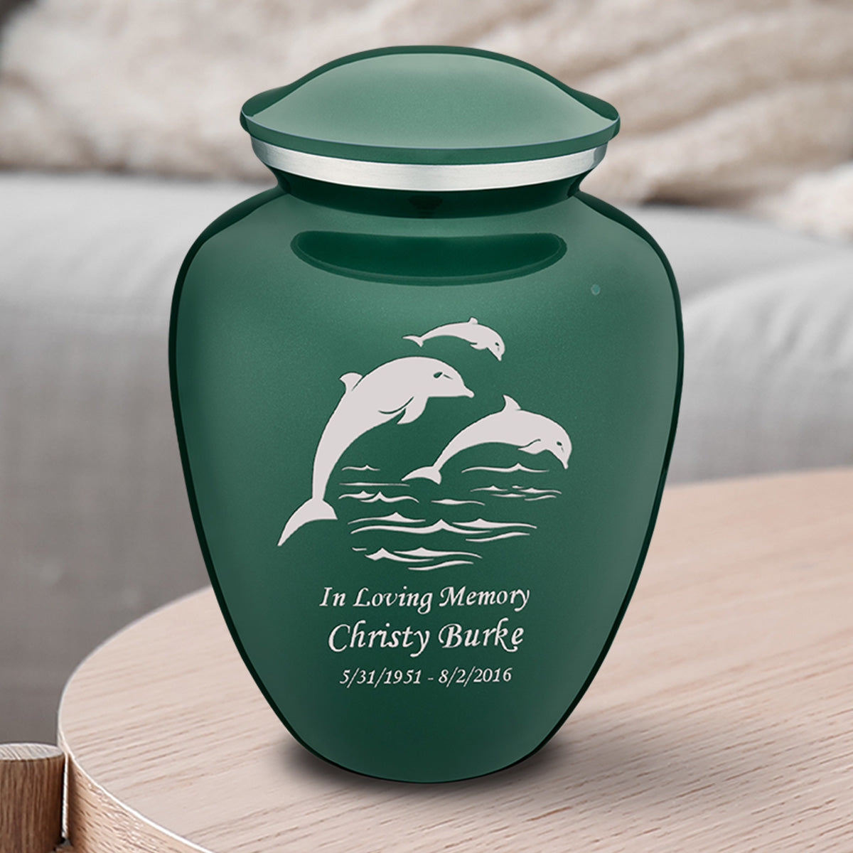 Medium Embrace Green Dolphins Cremation Urn