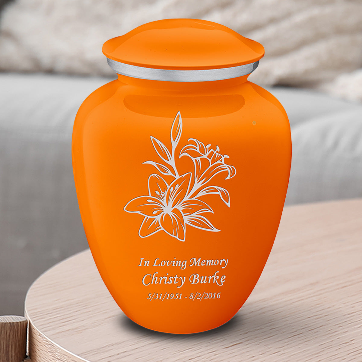 Medium Embrace Burnt Orange Lily Cremation Urn