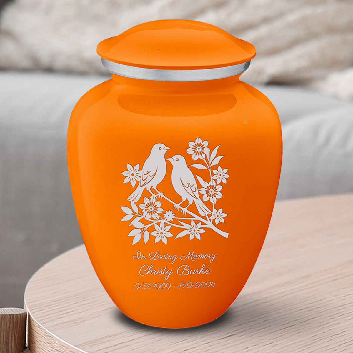 Medium Embrace Burnt Orange Songbirds Cremation Urn