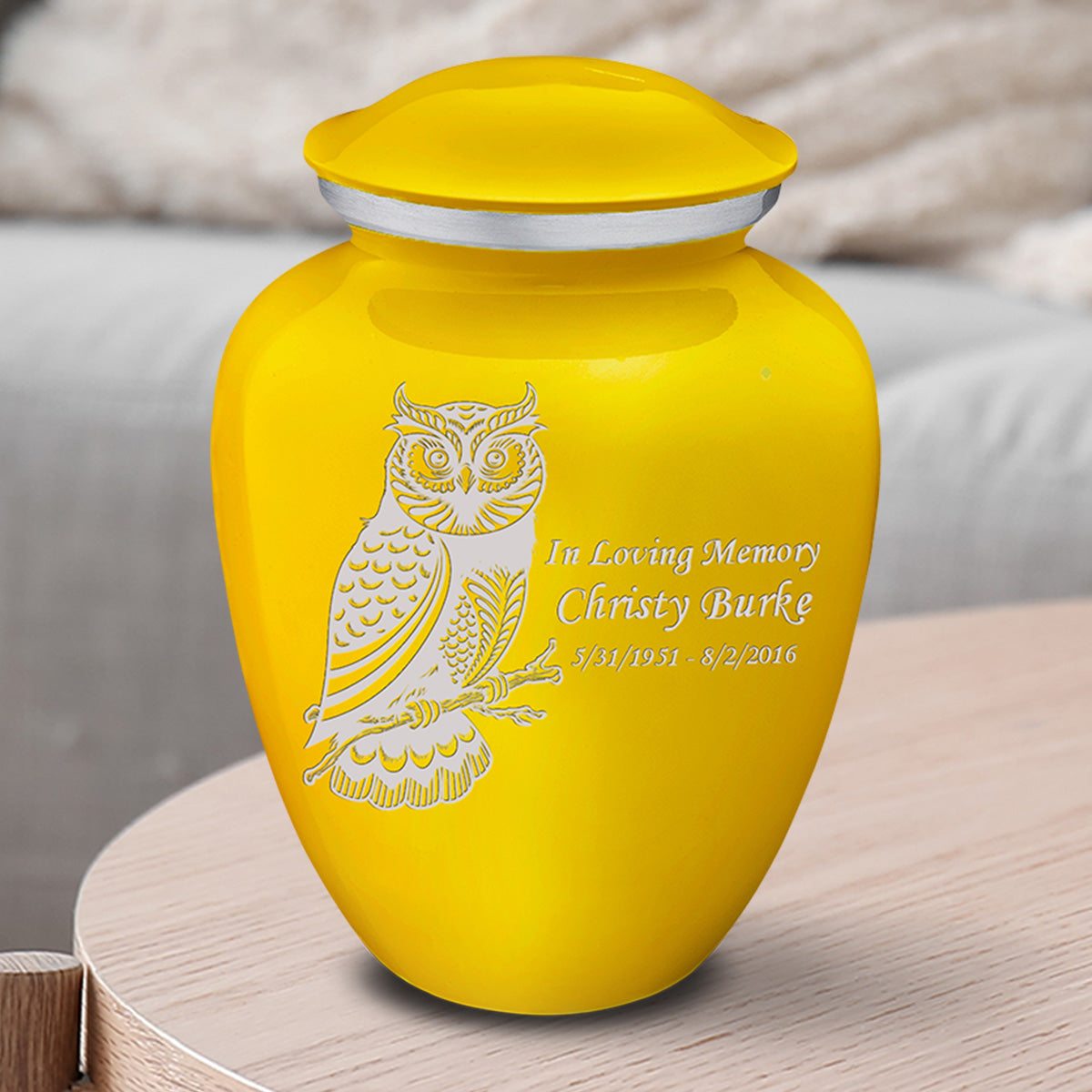 Medium Embrace Yellow Owl Cremation Urn