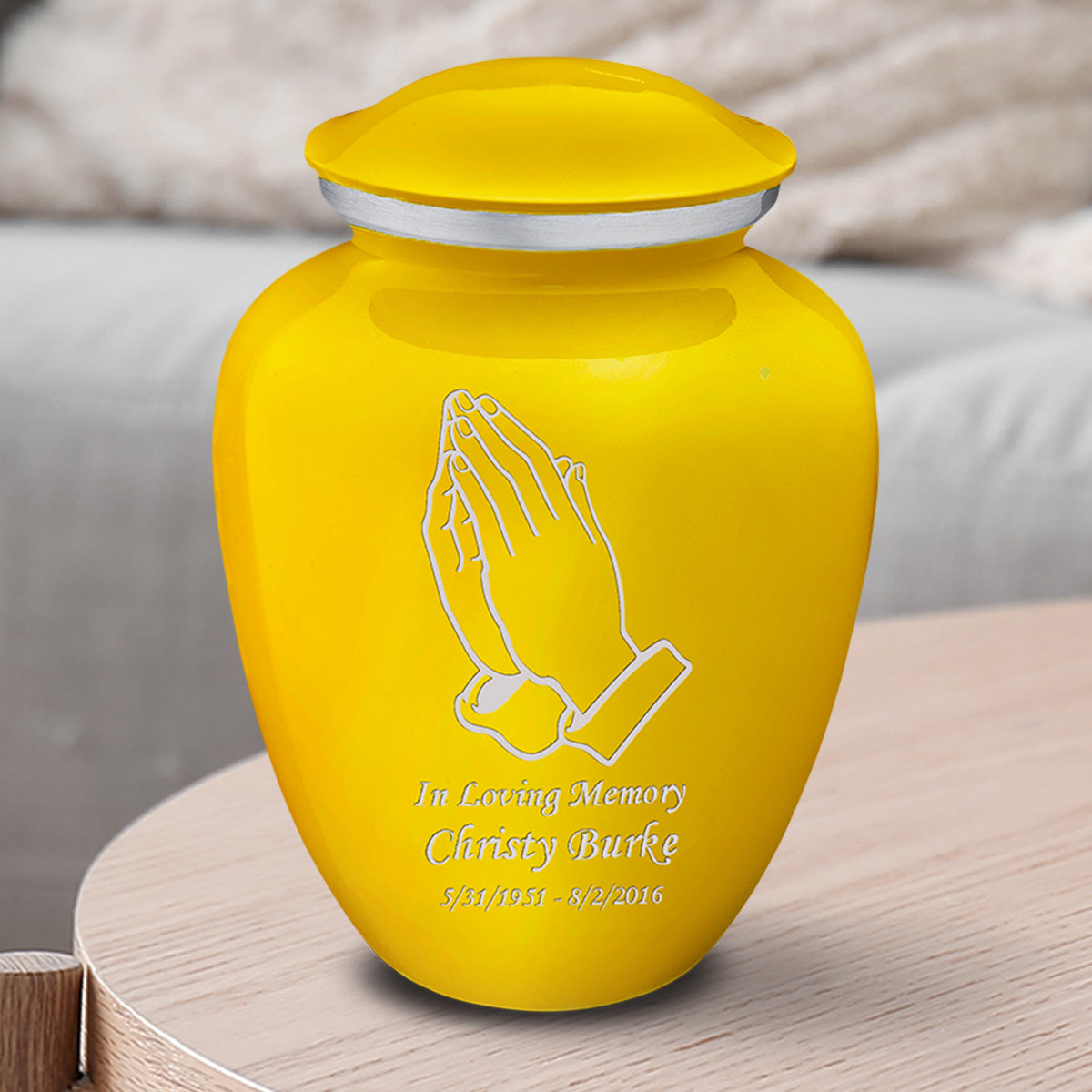 Medium Embrace Yellow Praying Hands Cremation Urn