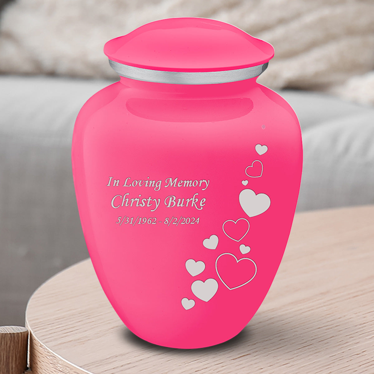 Medium Embrace Bright Pink Floating Heart Cremation Urn