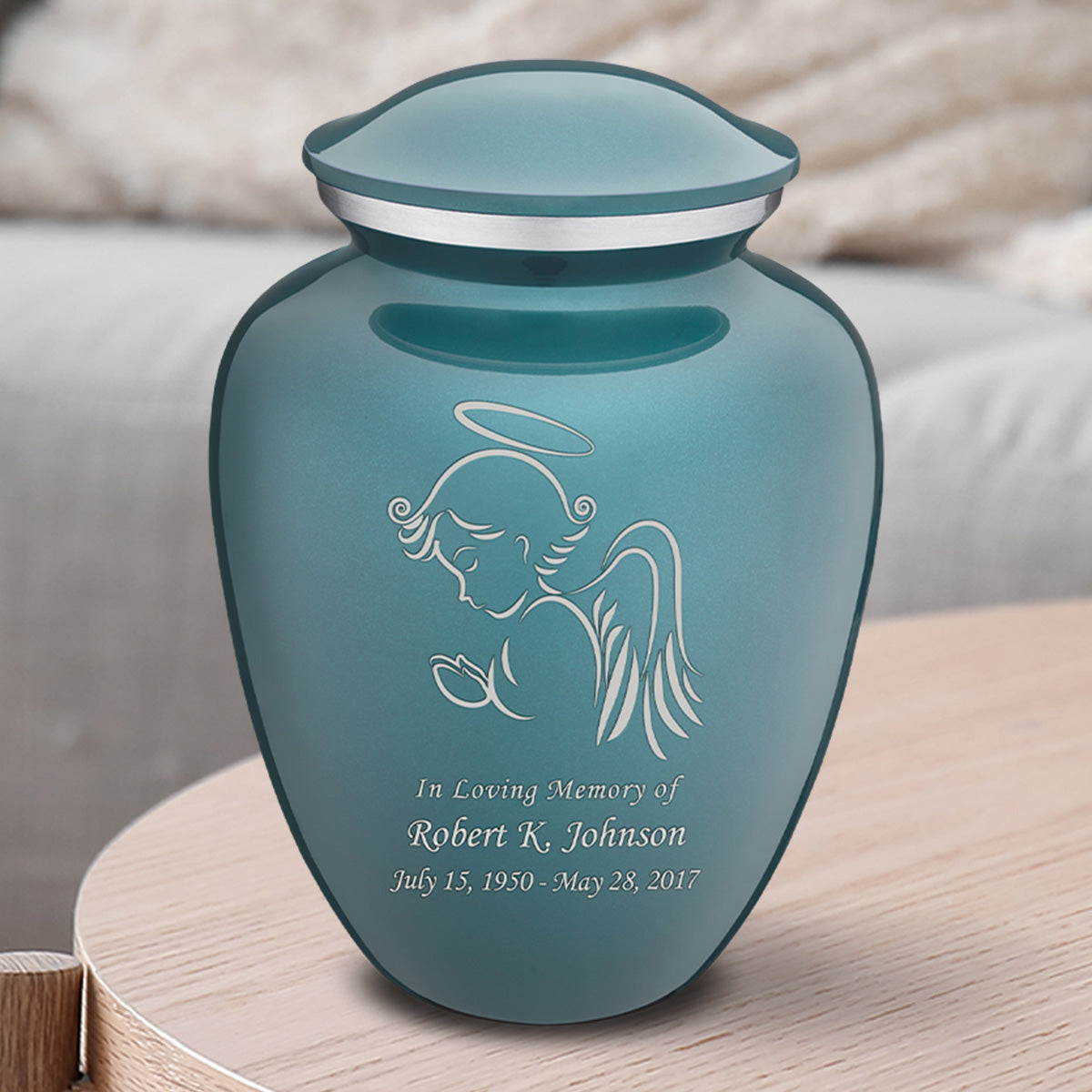 Medium Embrace Teal Angel Cremation Urn