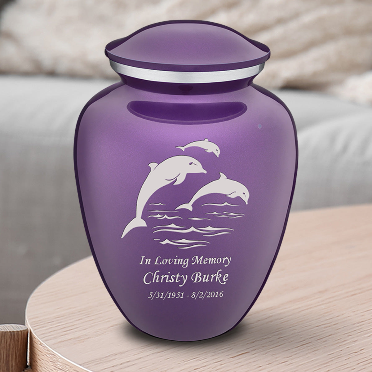Medium Embrace Purple Dolphins Cremation Urn