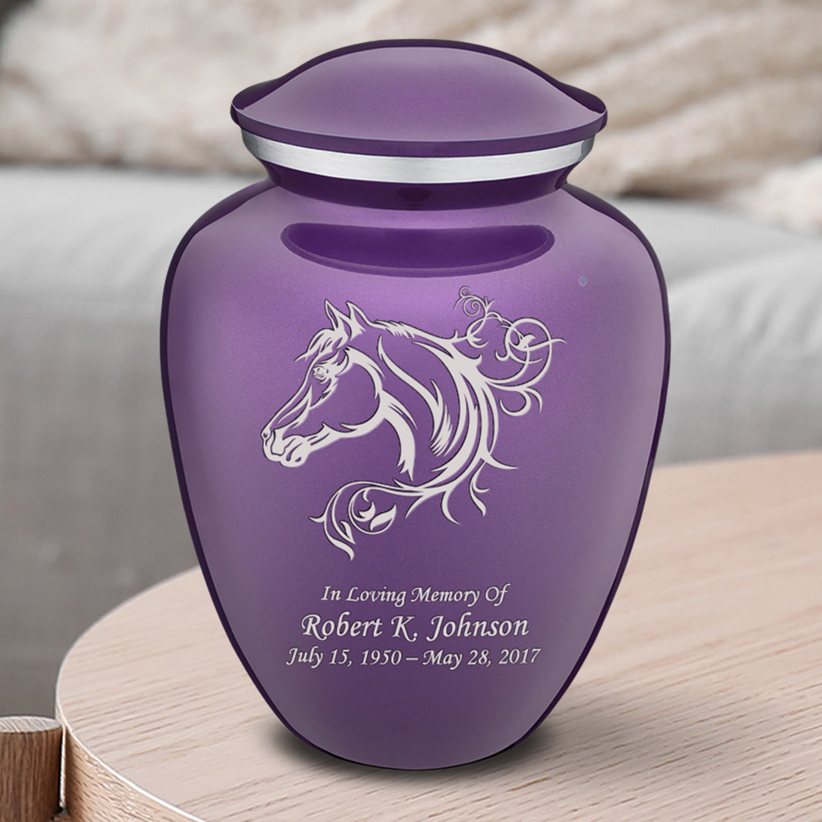 Medium Embrace Purple Horse Cremation Urn