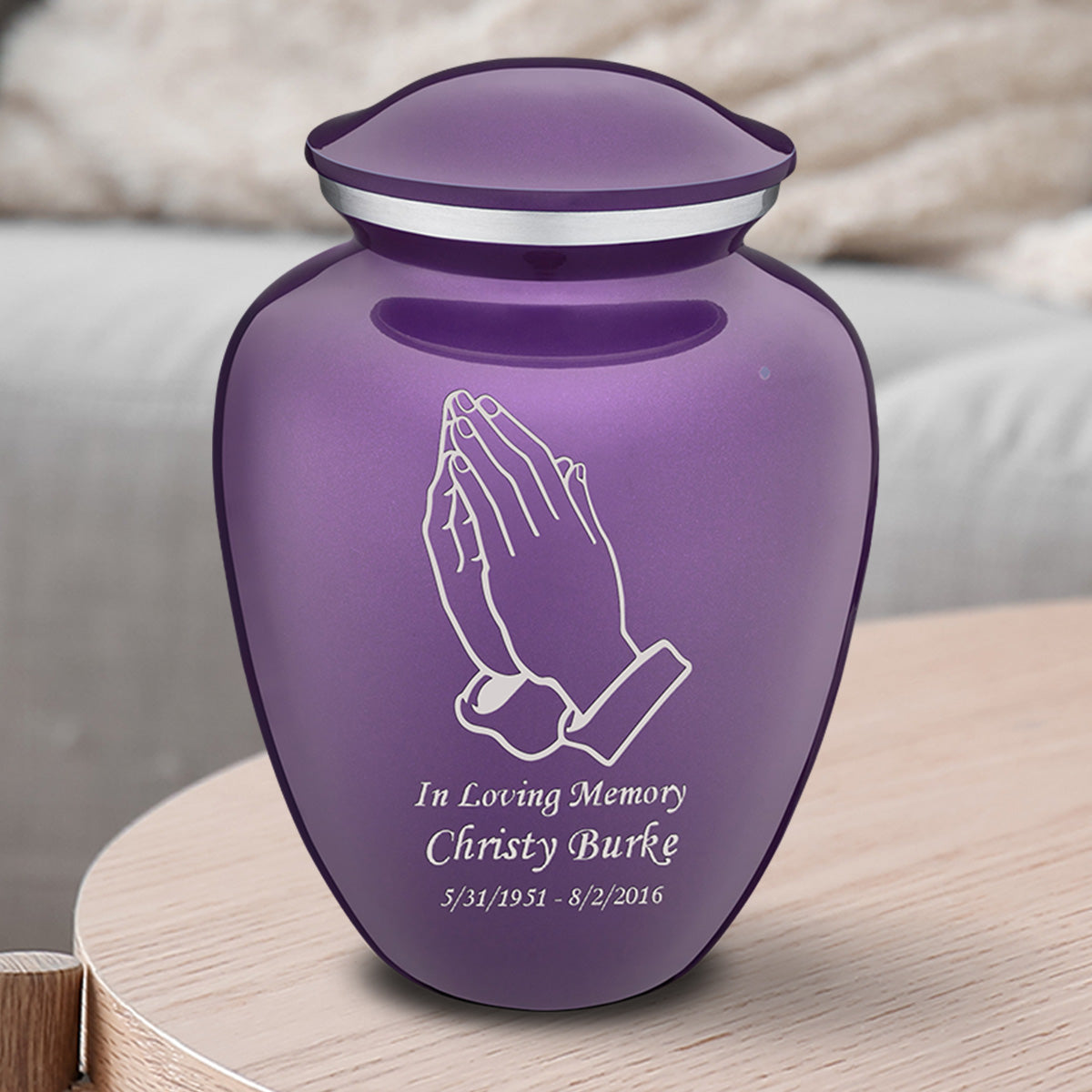 Medium Embrace Purple Praying Hands Cremation Urn