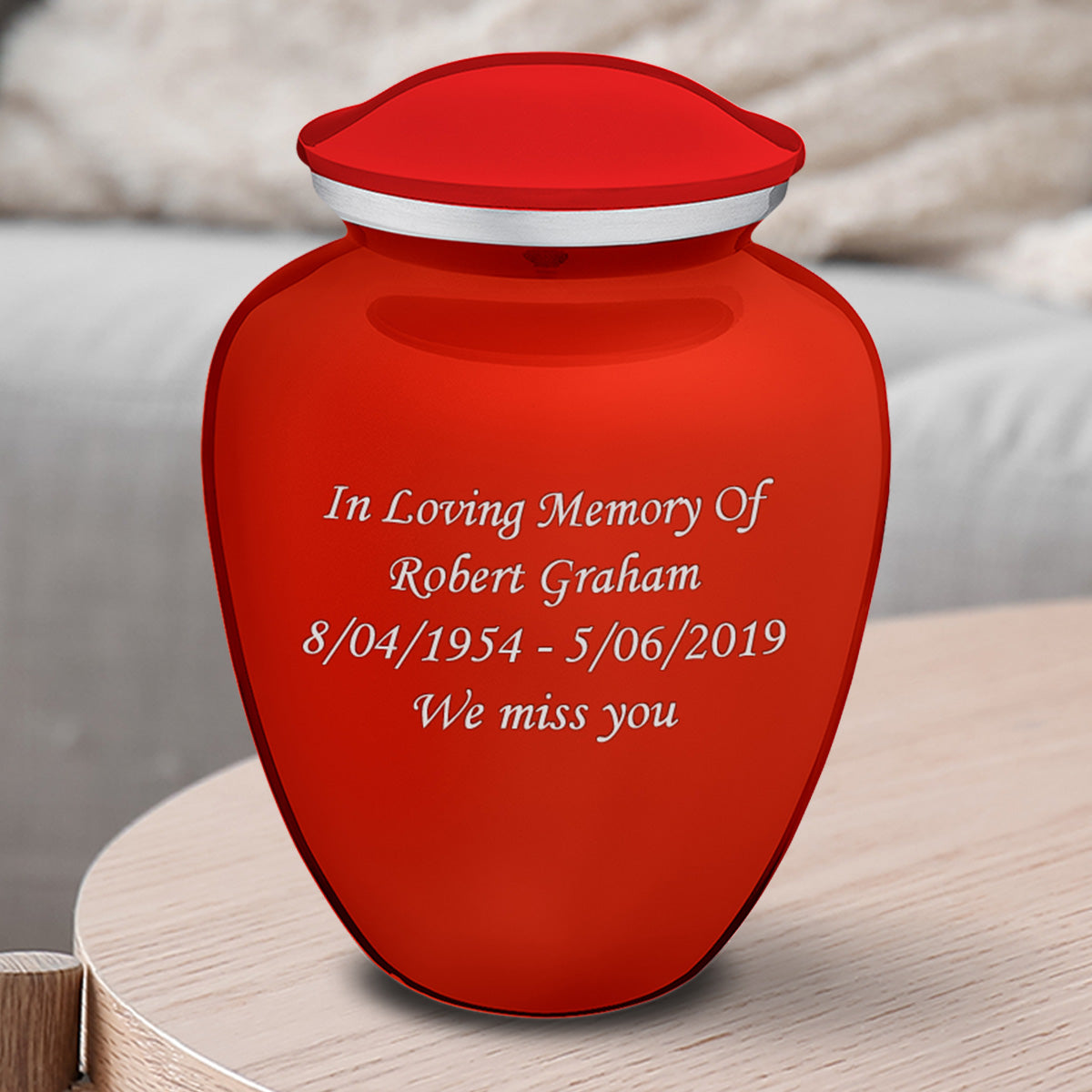 Medium Embrace Bright Red Custom Engraved Cremation Urn