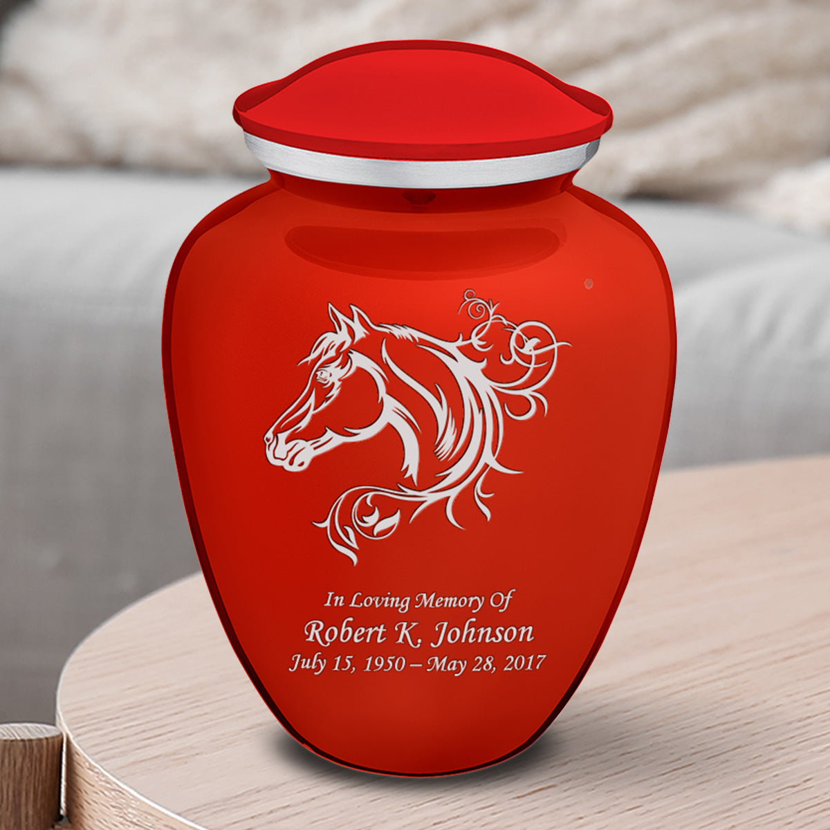 Medium Embrace Bright Red Horse Cremation Urn