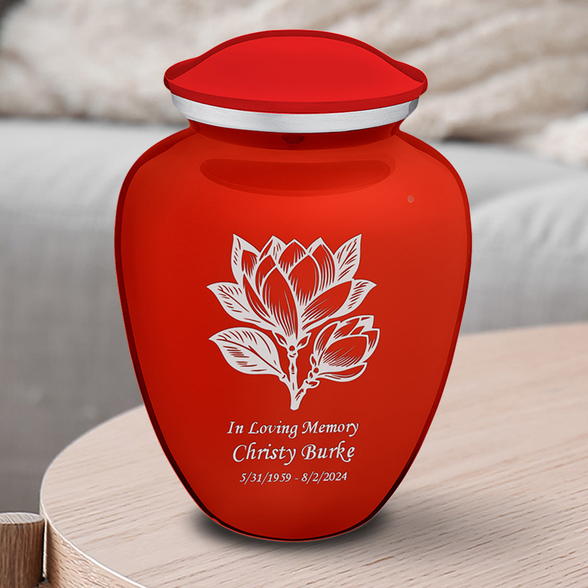 Medium Embrace Bright Red Magnolia Flower Cremation Urn