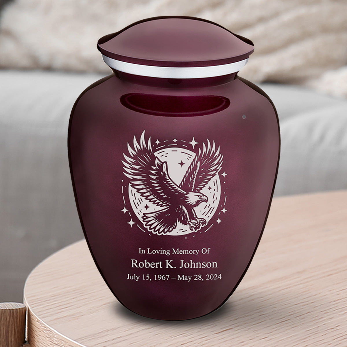 Medium Embrace Cherry Purple Flying Eagle Cremation Urn