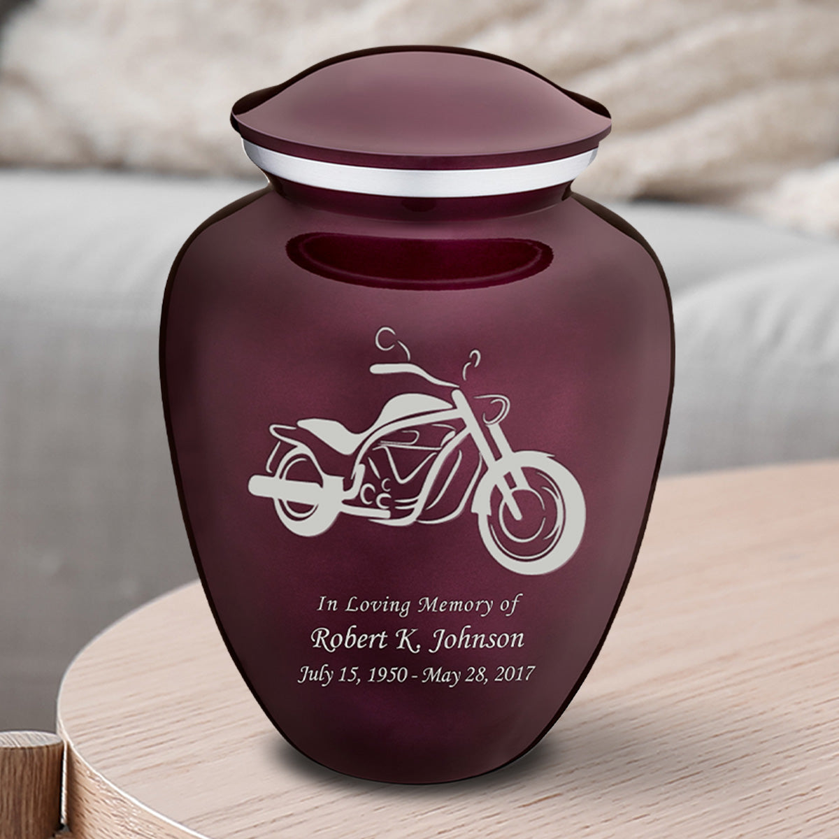 Medium Embrace Cherry Purple Motorcycle Cremation Urn