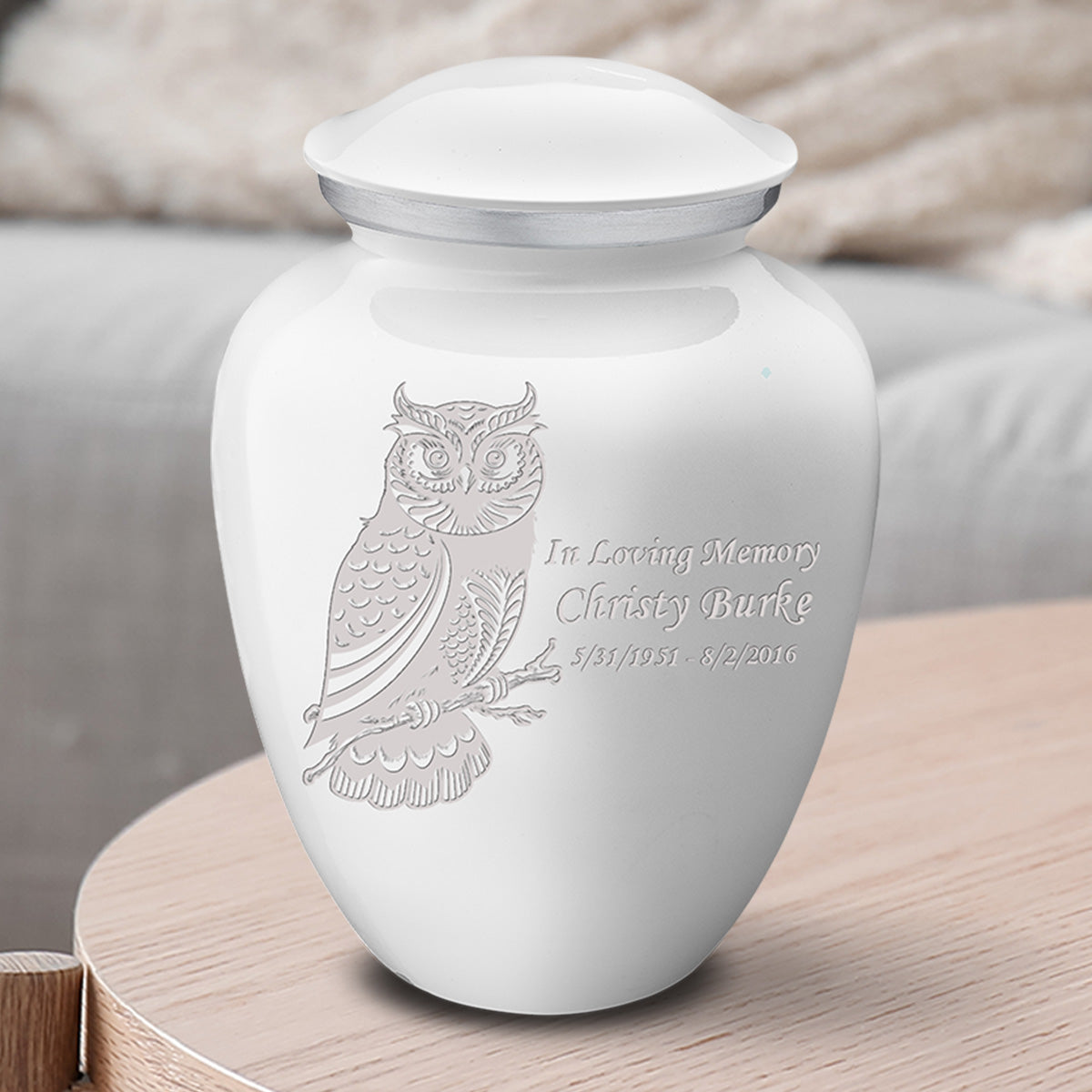 Medium Embrace White Owl Cremation Urn
