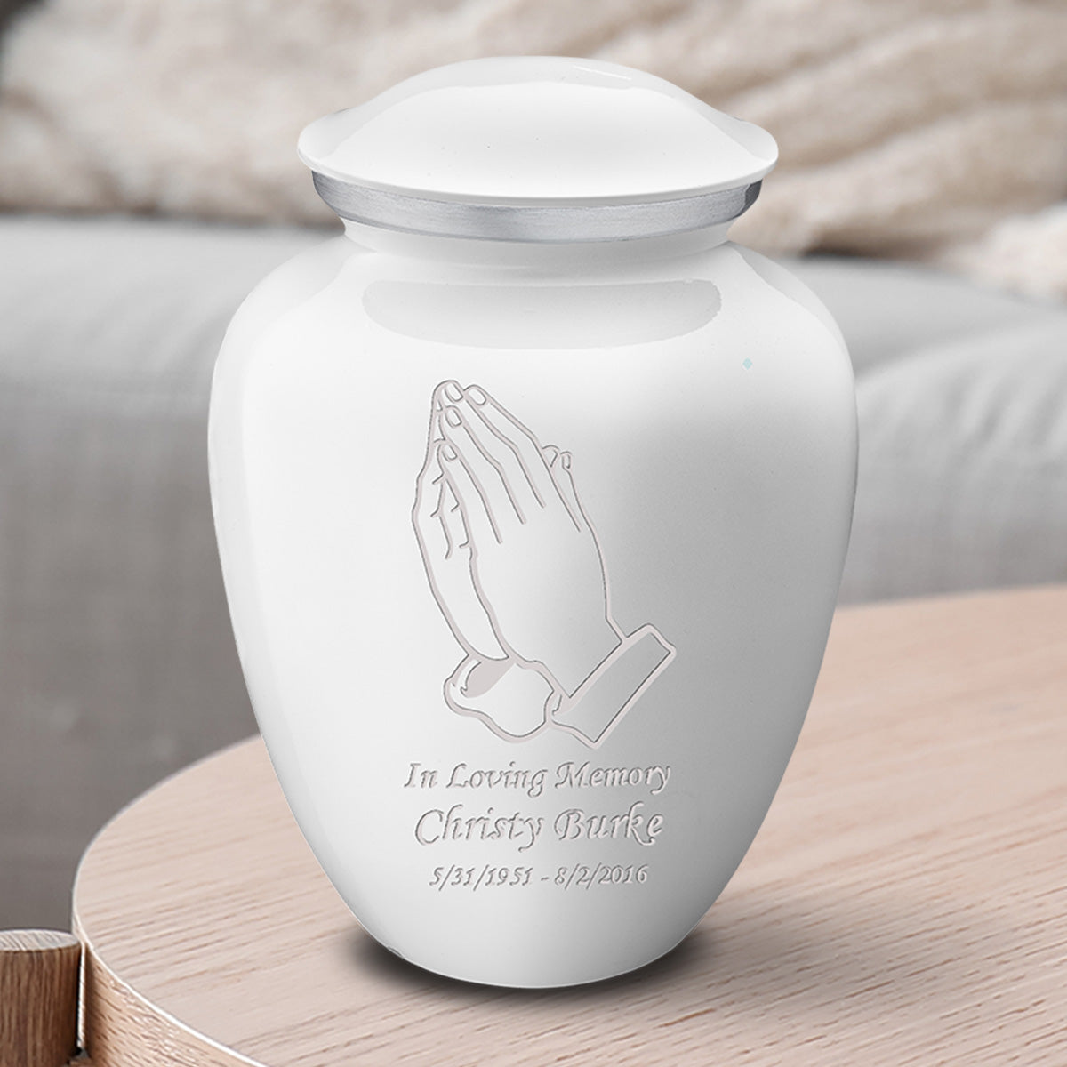 Medium Embrace White Praying Hands Cremation Urn