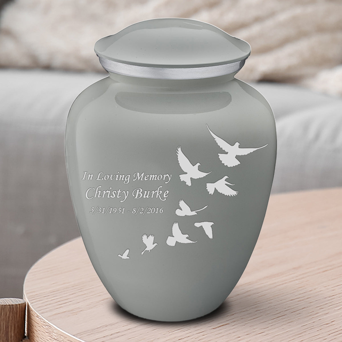 Medium Embrace Slate Grey Doves Cremation Urn