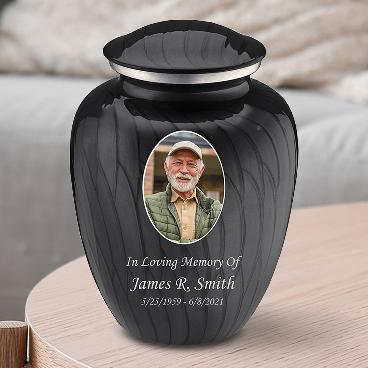 Medium Embrace Pearl Black Portrait Cremation Urn