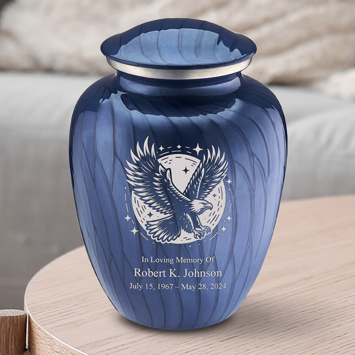 Medium Embrace Pearl Cobalt Blue Flying Eagle Cremation Urn