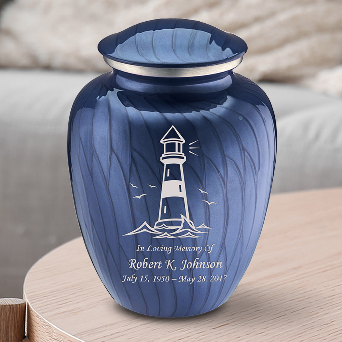 Medium Embrace Pearl Cobalt Blue Lighthouse Cremation Urn