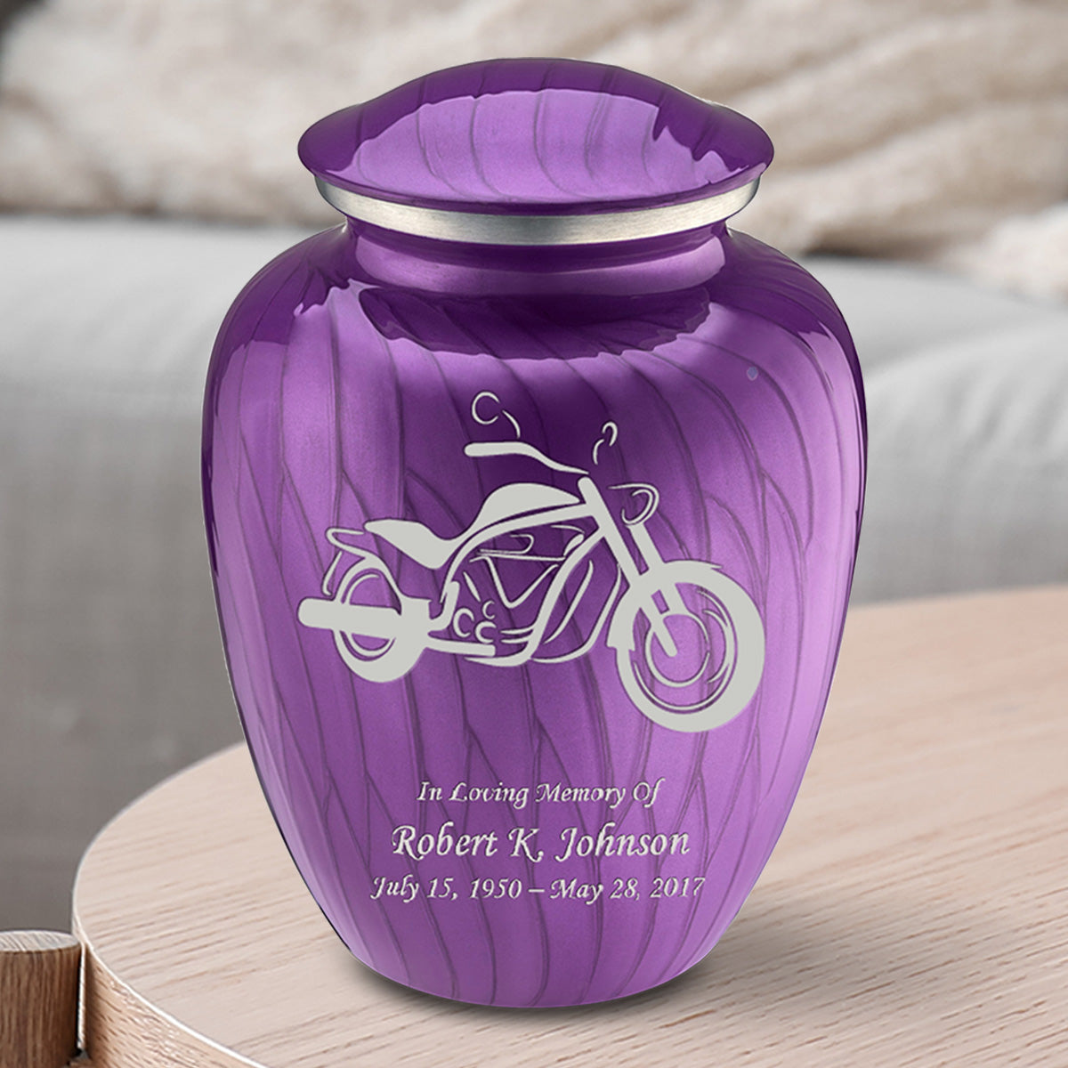 Medium Embrace Pearl Purple Motorcycle Cremation Urn