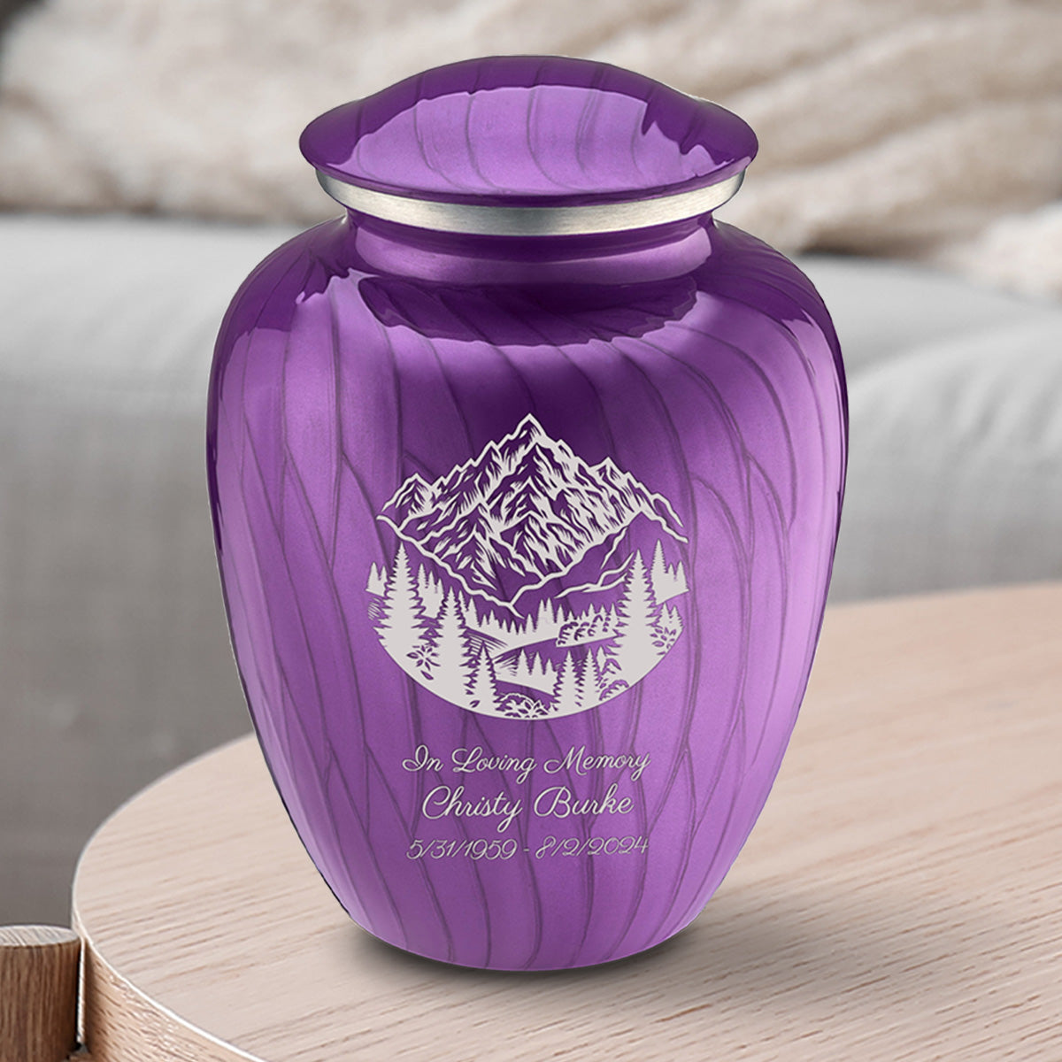 Medium Embrace Pearl Purple Rocky Mountains Cremation Urn