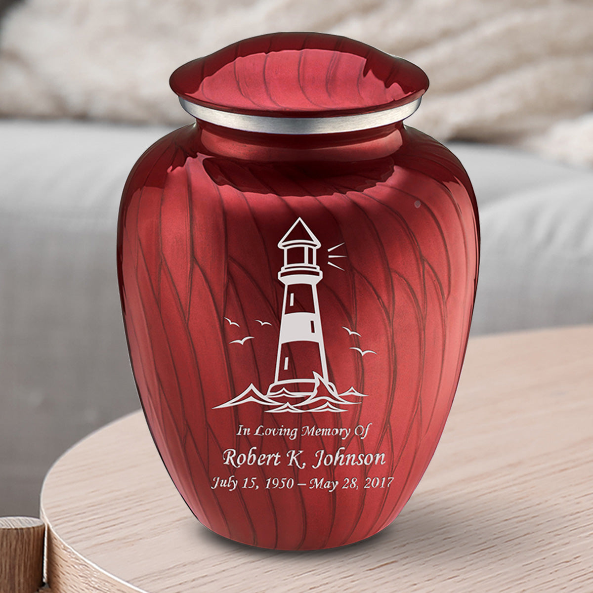 Medium Embrace Pearl Candy Red Lighthouse Cremation Urn