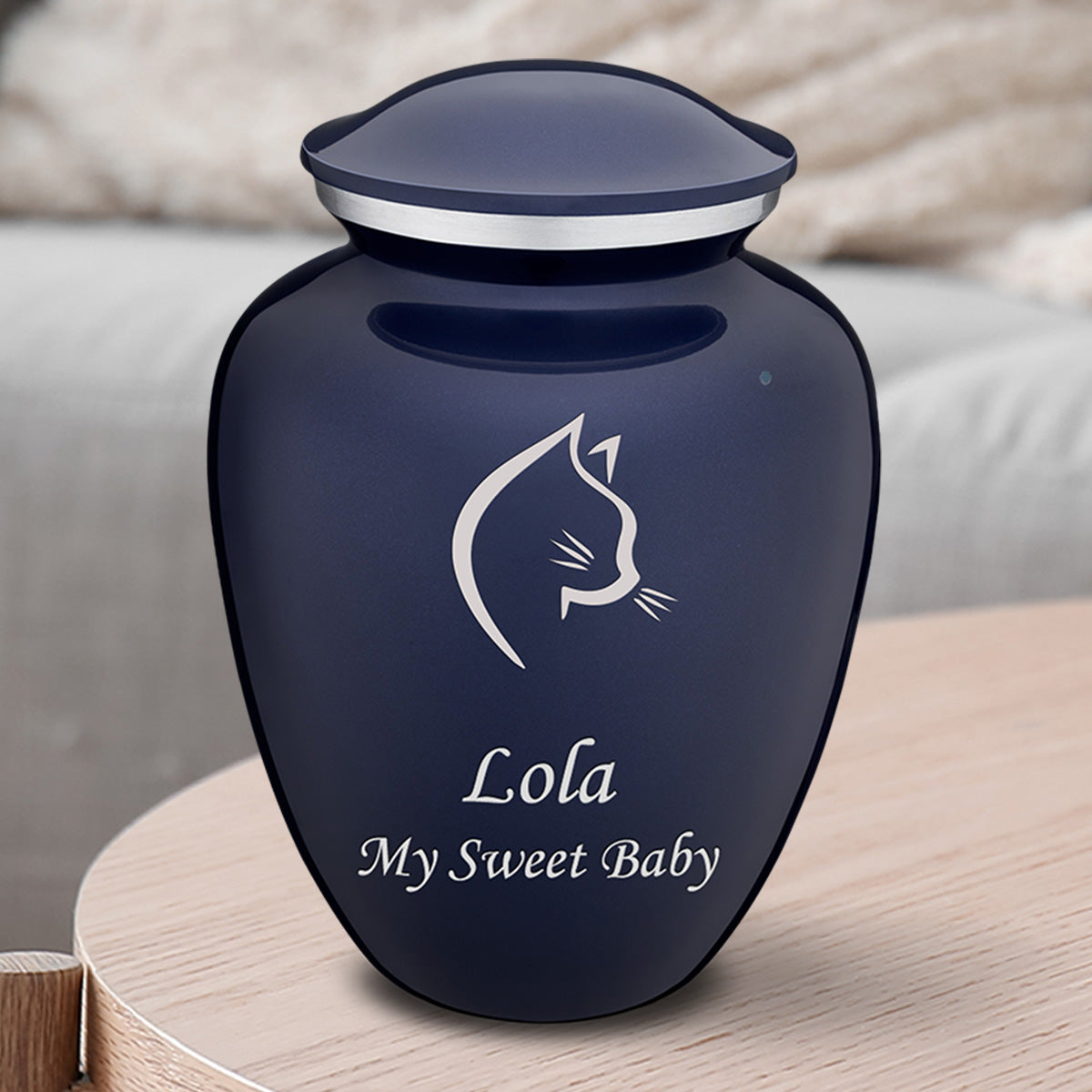 Medium Embrace Cobalt Blue Cat Pet Cremation Urn