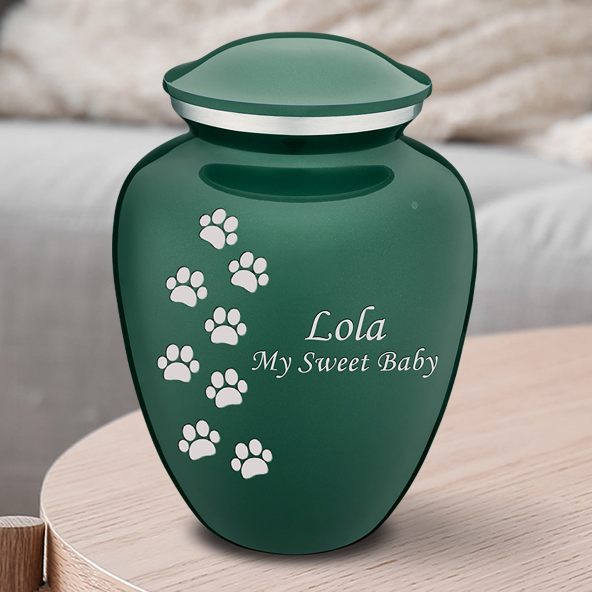 Medium Embrace Green Walking Paws Pet Cremation Urn